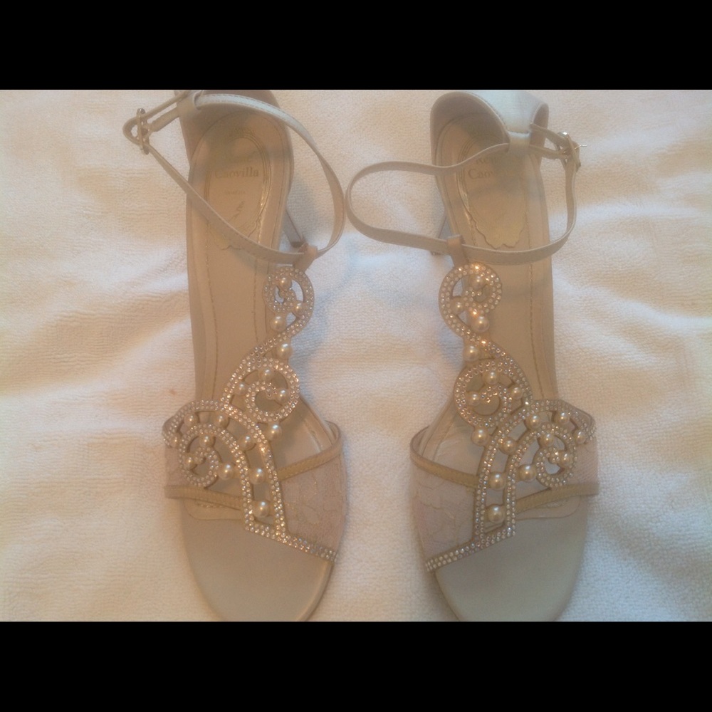 Rene Caovilla beige satin sandals